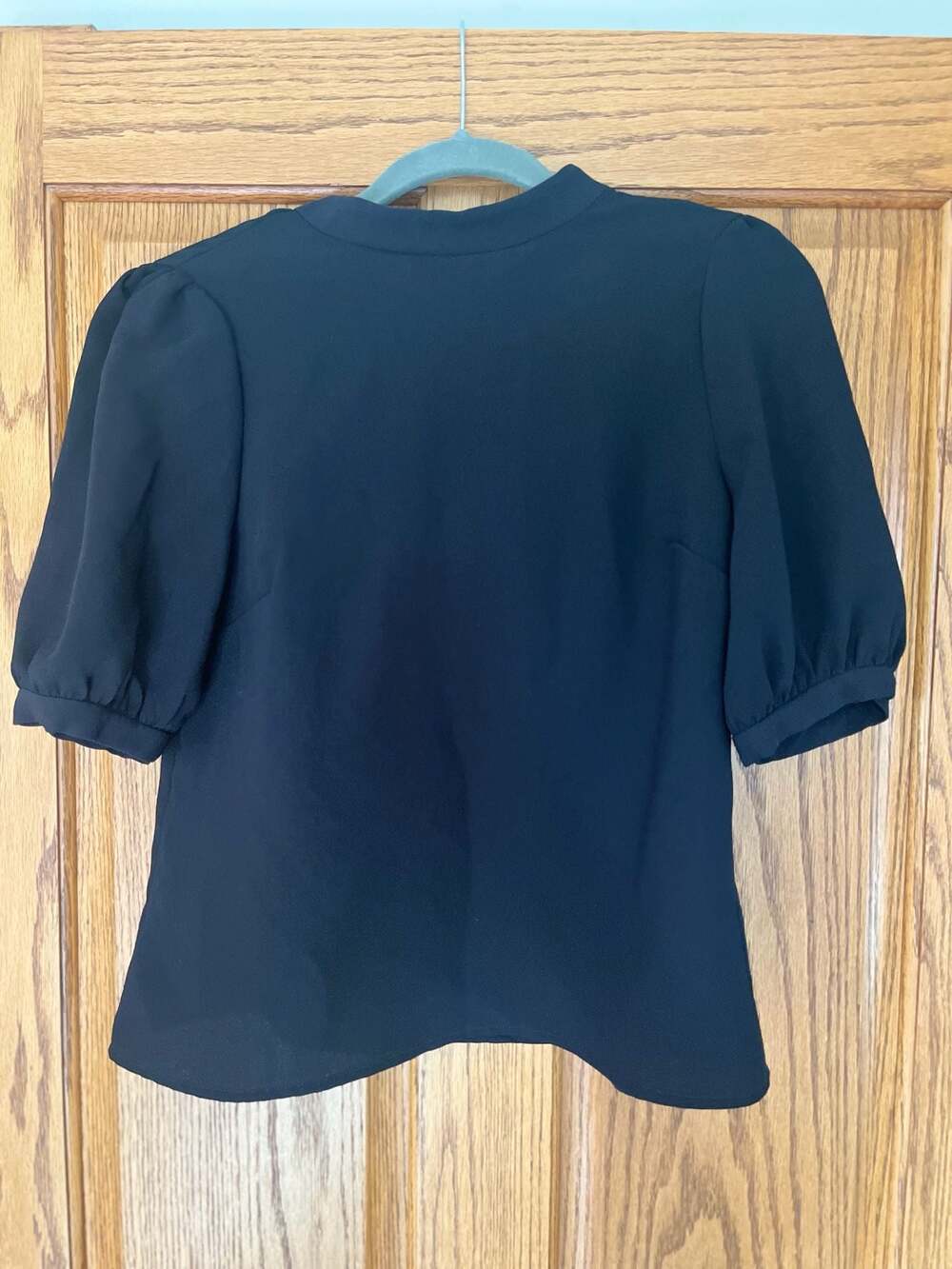 Maeve by Anthropologie Black Puff Sleeve Keyhole Back Blouse